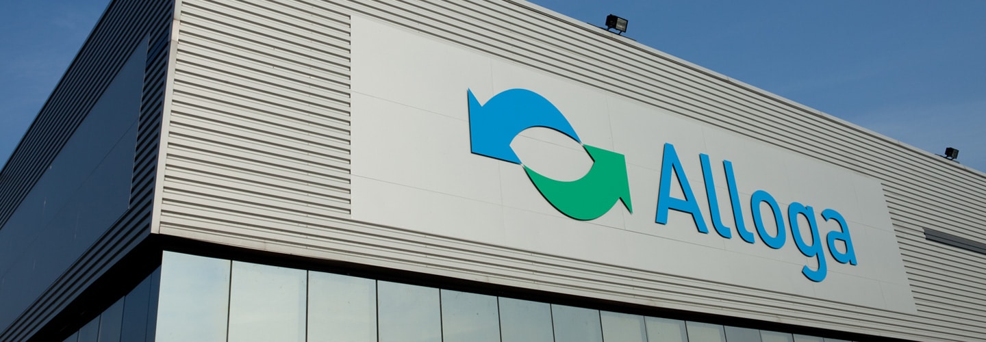 Alloga logistics center exterior with company sign